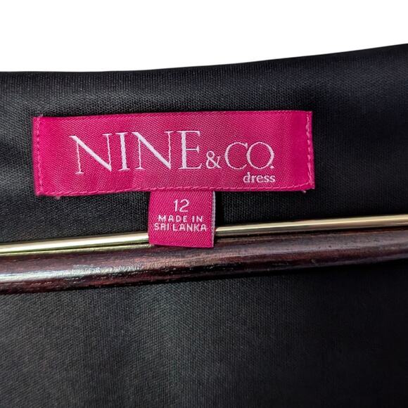 Nine & Co Blue & Black Floral Stretch Short Sleeve Dress 12 - Picture 3 of 4